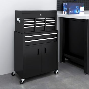 Carro De Herramientas De Metal Eva Homcom 61,6x33x108 Cm Negro