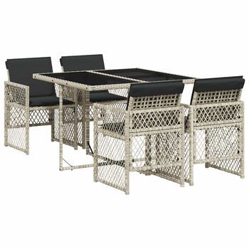 Set Comedor De Jardín 5 Uds | Conjunto Mueble Jardin Mesa Y Sillas Cojines Ratán Sintético Gris Claro