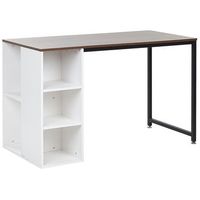 escritorio para el hogar tablero de madera oscura pata de acero de metal negro estantes blancos almacenamiento 120 x 60 cm dese