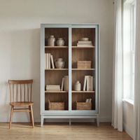 vitrina gris azulada de 90 cm con 2 puertas correderas