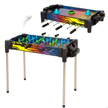 CB Games - Tablero 2 en 1 con futbolín y air hockey, disco con aire incorporado, 2 palas, 18 jugadores, 2 balones, marcador manual, diseño neón, juegos de mesa electrónicos