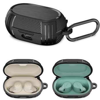 Funda Protectora para Jabra Elite 7 Pro / Elite 7 Active, Diseño de Fibra de Carbono, Carcasa Rígida Anti-caídas con Gancho