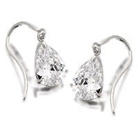 9ct white gold pear drop hook wire earrings - 18mm drop - g1023