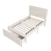 cama individual de madera 90x200 cm - cama infantil juvenil - estructura de madera maciza - con cajones y almacenamiento bajo la cama - blanco - sin colchon