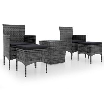 Mesa Sillas Jardín 5 Uds | Conjunto De Mesa Y Sillas Ratán Sintético Vidrio Templado Gris