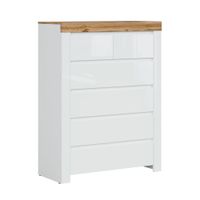 comoda 6 cajones tableros de aglomerado laminados blanco y madera