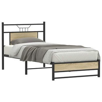Cama Individual | Cama Para Adultos | Estructura De Cama Sin Colchón Madera Roble Sonoma 75x190 Cm