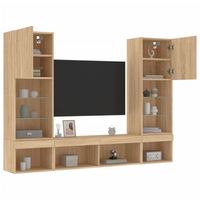 5 uds muebles tv pared  mueble de salon  armario tv con led madera ingenieria roble sonoma cfw781034