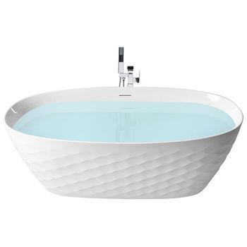 Bañera Moderna Independiente Ovalada 170 X 80 Cm Acrílico Acabado Brillante Diseño Rombos Blanco Chubut
