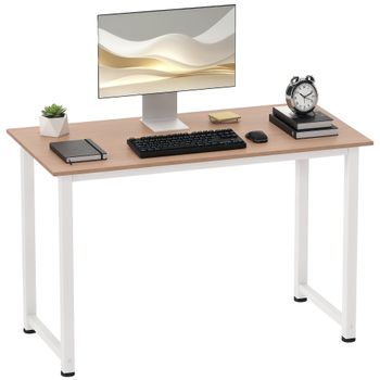 HOMCOM Mesa de Ordenador para Hogar y Oficina con Marco de Acero Mesa de Escritorio con Pies Ajustables 120x60x76cm Blanco y Natural   Aosom España
