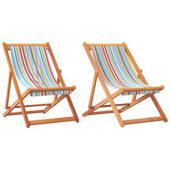Pack 2 Uds Sillón De Playa| Sillas De Playa Plegables Tela Multicolor