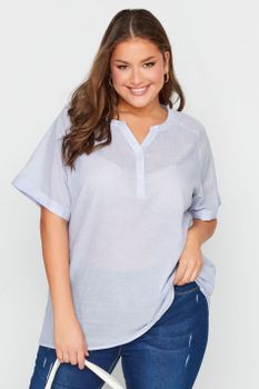 Blusa Azul Milrayas De Agodón, Mujer Curvy Y Tallas Grandes, Yours