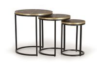 set de 3 mesas tapa de bronce y base de metal