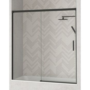 Mampara Frente De Bañera De 1 Fijo - 1 Puerta Corredera | Cristal Templado 6mm Con Antical | 140-180cm | Transparente - Negro Mate - 170 Cm (adaptable 164-169cm)
