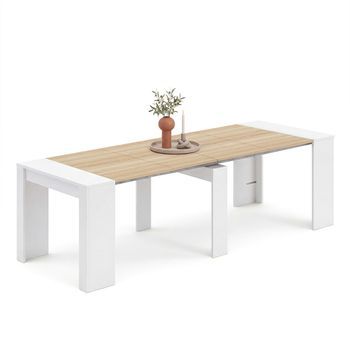 Mesa Consola Extensible 50-235x90 Cm Denis Blanco Artik (blanco Mate) - Roble Canadian 51 X 78 X 90 Cm
