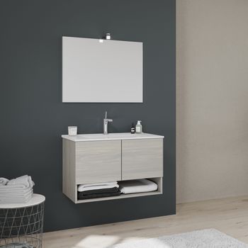 Mueble De Baño Suspendido De 80cm Con Puertas En Roble Gris Venezia.