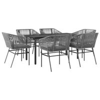juego comedor jardin 7 pzas cojines ratan sintetico vidrio gris vidaxl