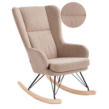 Mecedora Tapizada De Bouclé Patas De Metal Negro Con Reposabrazos Respaldo Alto Sala De Estar Habitación Infantil Beige Luoma