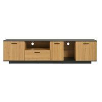 mueble de tv de 180 cm negro y madera con tres puertas y luces led de 16 colores