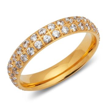 Anillo de acero inoxidable chapado en oro con circonita