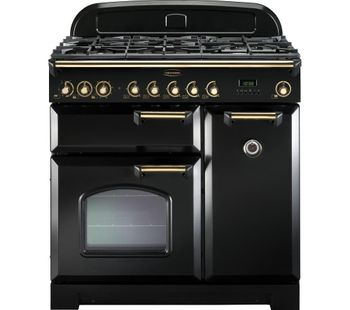 RANGEMASTER Classic Deluxe 90 Dual Fuel Range Cooker - Black & Brass, Black