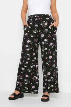 Yours Pantalón Ancho Negro De Margaritas, Mujer Curvy Y Tallas Grandes, Yours