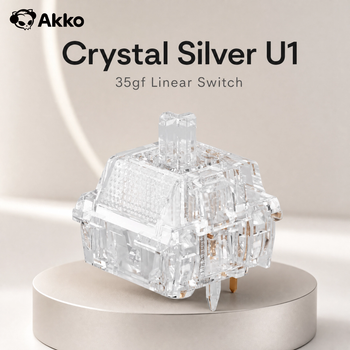 Interruptor Lineal Akko U1 Crystal Silver de 5 Pines, 35gf, Ligero, Lubricado de Fábrica, Compatible con Interruptores de Teclado Mecánico MX, 45 Piezas