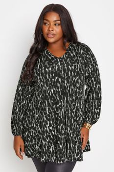 Yours Top Negro Mangas Globo Con Estampado Leopardo , Mujer Curvy Y Tallas Grandes, Yours