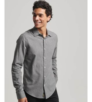 Superdry para hombre. M4010710A Camisa de vestir de algodón y manga larga gris (M), Casual