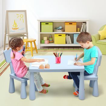 Set Mesa 2 Sillas Niños Comer Dibujar Manualidades Azul 76,5x54,5x49,5 Cm