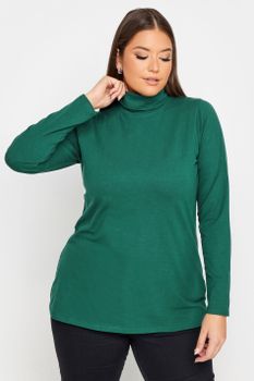 Yours Top Verde Pino De Algodón Con Cuello Alto, Mujer Curvy Y Tallas Grandes, Yours
