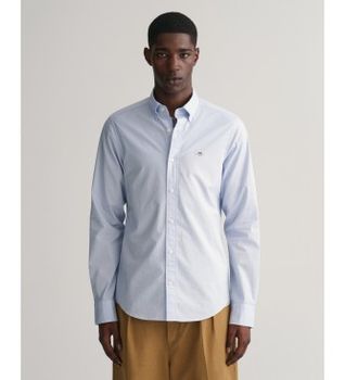 Gant para hombre. 3000102 Camisa Slim Fit de popelina azul (L), Casual, Algodón, Clásico, Manga larga
