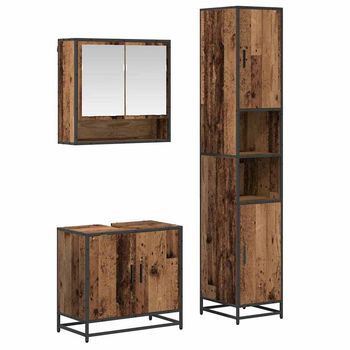 Juego De Muebles De Baño Con Estante 3 Pcs Madera Envejecida Vidaxl