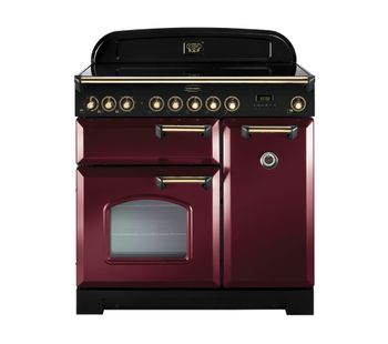 RANGEMASTER Classic Deluxe 90 Electric Ceramic Range Cooker - Cranberry & Brass, Cranberry