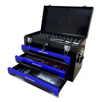 Caja De Herramientas - Organizador Para Garaje - Acero - Negro Y Azul (50x27x35cm)