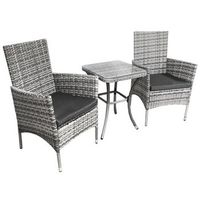 bistro set ratan 3 piezas silla de jardin al aire libre mesa patio comedor balcon gris