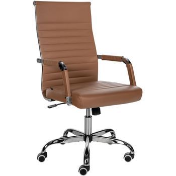 Silla De Oficina Amadora En Polipiel O Tela Simil Cuero Marrón Claro 63x51x98 Cm Clp