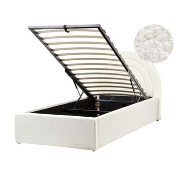 Cama Con Almacenaje De Bouclé 90 X 200 Cm Cabecero Semicircular Estilo Retro Blanco Crema Anet