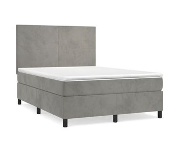 Cama box spring con colchón terciopelo gris claro 140x200 cm diseño plano