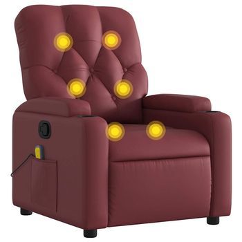 Sillón De Salón | Silla | Sillón De Masaje Reclinable Cuero Sintético Rojo Tinto