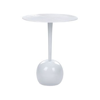 Mesa Auxiliar De Metal Blanco 40 Cm Tablero Tallado Sala De Estar Recibidor Eucla