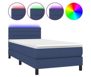 Cama box spring colchón y luces led tela azul 100x200 cm rayas horizontales