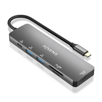 aisens usb c dock 6 en 1 usb c a 1xhdmi 2xusb a 1xusb c pd 100w 1xsd 1xmicro sd gris 15cm