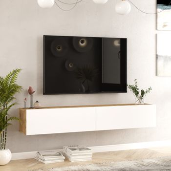 Mueble Tv Suspendido Lapinlahti 180x32x30 Cm - Efecto Roble Rústico/blanco [en.casa]