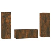set de muebles tv 3 uds  mueble de salon  mesa de tv madera contrachapada roble ahumado