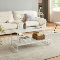 mesa de centro ruokolahti con estante de rejilla acero 102x43x46cm - blanco mate encasa