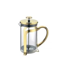 cafetera de vidrio con decoracion en metal dorado 9x9x18cm