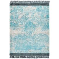 alfombra de viscosa azul claro beige 160 x 230 cm algodon flecos envejecido akarsu