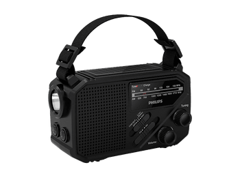 Radio portátil - Philips TAR1609/00, 1 W, Linterna, Recarga Solar, Cargador de Manivela, Sirena, Negro