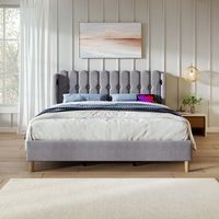 cama de 140x200 cm cabecero con puerto usb tipo c canape de lamas incluido sin colchon lino gris